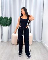 Conjunto Pantalona Feminino Body Cavado + Calça Tecido Canelado Anarruga Grosso
