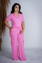 Conjunto pantalona tecido duna calça cargo/blusa m/c com gola e botoes Conjunto pantalona tecido duna calça cargo/blusa m/c com gola e botoes
