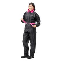 Conjunto Pantaneiro de Chuva c Gola - Preto c Pink