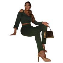 Conjunto paolla cropped manga longa + calça (do m ao g1)