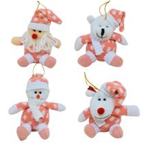 Conjunto Papai Noel, Boneco de Neve, Urso e Rena Pelúcia Pendente Rosa 14cm - Master Christmas Conjunto Papai Noel, Boneco de Neve, Urso e Rena Pelúcia Pendente Rosa 14cm - Master Christmas