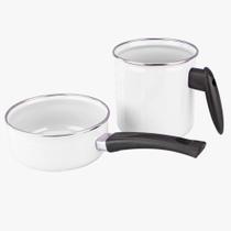 Conjunto Papeiro e Leiteira Esmaltada Ágata Bebês Metallouça Branco Bebê