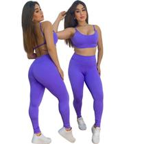 Conjunto Para Academia Poliamida Calça Legging e Top Costas Abertas Lavanda