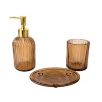 Conjunto para Banheiro 3 Peças Vidro Canelado Ambar com Itens para Organização e Decoração Conjunto para Banheiro 3 Peças Vidro Canelado Ambar com Itens para Organização e Decoração