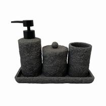 Conjunto para banheiro 4 peças cinza poliresina - Hub-Me Conjunto para banheiro 4 peças cinza poliresina - Hub-Me
