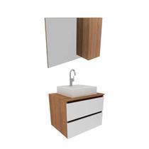 Conjunto Para Banheiro Armarios Com Cuba E Espelho BN10 Amendoa Branco Tecno Mobili Conjunto Para Banheiro Armarios Com Cuba E Espelho BN10 Amendoa Branco Tecno Mobili