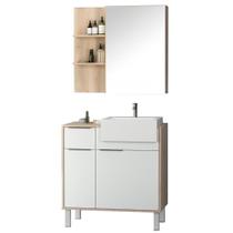 Conjunto Para Banheiro Balcão E Armário Com Pés 80cm West B06 Branco Faia - Lyam Decor Conjunto Para Banheiro Balcão E Armário Com Pés 80cm West B06 Branco Faia - Lyam Decor