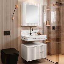 Conjunto para Banheiro Bancada em Porcelanato com Cuba Esculpida, Armário e Espelheira Ripy 60cm