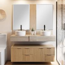 Conjunto para Banheiro Bancada em Porcelanato para Cuba de Apoio, Armário e Espelho Ripy 120cm Conjunto para Banheiro Bancada em Porcelanato para Cuba de Apoio, Armário e Espelho Ripy 120cm