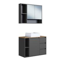 Conjunto para Banheiro Belagavi 80cm com Gabinete Suspenso, Espelheira e Cuba Grafite Art In Móveis - CJ099GF Conjunto para Banheiro Belagavi 80cm com Gabinete Suspenso, Espelheira e Cuba Grafite Art In Móveis - CJ099GF