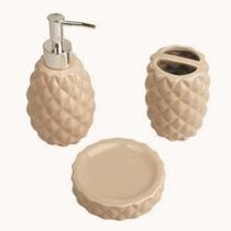 Conjunto Para Banheiro Cerâmica 3 Peças Bege Class Dolce Home