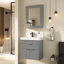 Conjunto para Banheiro com Espelheira e Cuba de Porcelanato 60cm Fly Cinza