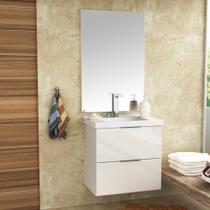 Conjunto para Banheiro com Espelheira e Gabinete com Lavatório Pietra 60cm - Bosi - Branco/Branco Brilho