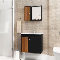 Conjunto para Banheiro com Espelho Belfast Preto Ripado