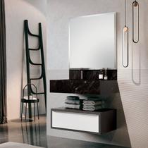 Conjunto para Banheiro com Espelho Gaveteiro, Bancada em Porcelanato e Cuba Esculpida Max 80cm Conjunto para Banheiro com Espelho Gaveteiro, Bancada em Porcelanato e Cuba Esculpida Max 80cm