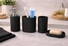 Conjunto para Banheiro com tampa de Bambu - Preta Conjunto para Banheiro com tampa de Bambu - Preta