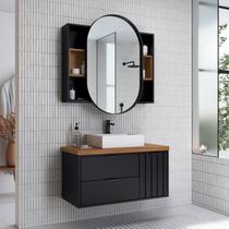 Conjunto para Banheiro Completo Montado 100% Mdf com Gabinete e Armário Espelheira Bianca 90cm