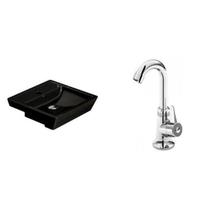 Conjunto para Banheiro Cuba de Semi-Encaixe Verona 11CMX41CMX41CM e Torneira Bica Móvel 1/4V Japi Preto Conjunto para Banheiro Cuba de Semi-Encaixe Verona 11CMX41CMX41CM e Torneira Bica Móvel 1/4V Japi Preto