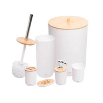 Conjunto Para Banheiro Em ABS E Bambu Branco Com 6 Peças Lyor Conjunto Para Banheiro Em ABS E Bambu Branco Com 6 Peças Lyor