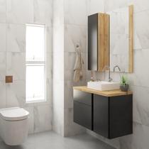 Conjunto para Banheiro Gabinete 80cm 1 Porta 2 Gavetas Castellon com Cuba e Espelheira