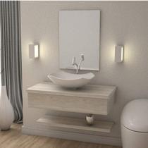 Conjunto para Banheiro Gabinete 80cm Cuba Abaulada L42 Prateleira e Espelheira 806W Metrópole Compac Branco/Snow