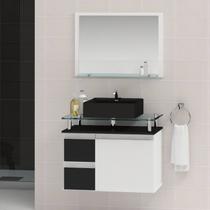 Conjunto para Banheiro Gabinete com Cuba e Espelheira 60cm Diamante Branco/Preto Conjunto para Banheiro Gabinete com Cuba e Espelheira 60cm Diamante Branco/Preto