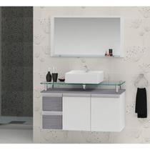 Conjunto para Banheiro Gabinete com Cuba e Espelheira 80cm Diamante Branco/Rovere Conjunto para Banheiro Gabinete com Cuba e Espelheira 80cm Diamante Branco/Rovere