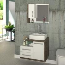 Conjunto para Banheiro Gabinete com Cuba e Espelheira Legno 650W Branco/Carvalho Dark
