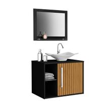 Conjunto Para Banheiro Gabinete com Cuba E Espelho Baden B02 Preto Ripado - Lyam Decor