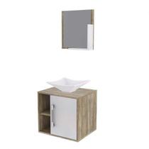 Conjunto para Banheiro Gabinete com Cuba Folha L34 e Espelheira Soft 500W Marrom/Carvalho/Branco Chess