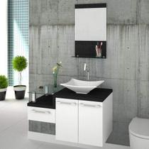 Conjunto para Banheiro Gabinete com Cuba Folha Lux L38 e Espelheira Legno 831W Branco/Preto Onix