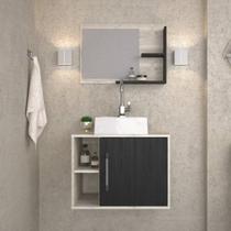 Conjunto para Banheiro Gabinete com Cuba Quadrada Q32 e Espelheira Laura 600 Yescasa Branco/Snow/Preto Ônix Conjunto para Banheiro Gabinete com Cuba Quadrada Q32 e Espelheira Laura 600 Yescasa Branco/Snow/Preto Ônix