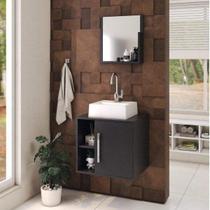 Conjunto para Banheiro Gabinete com Cuba Quadrada Q32 e Espelheira Soft 500W Preto/Ônix Conjunto para Banheiro Gabinete com Cuba Quadrada Q32 e Espelheira Soft 500W Preto/Ônix