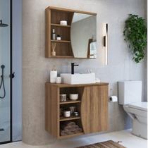 Conjunto para Banheiro Gabinete Supenso 70cm com Cuba e Espelheira 1 Porta 3 Nichos Laura