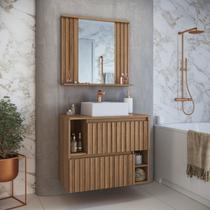 Conjunto para Banheiro Gabinete Suspenso 75cm com Cuba e Espelheira Ripada Luiza