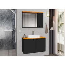 Conjunto para Banheiro Gabinete Suspenso com Cuba e Espelheira Madri Preto