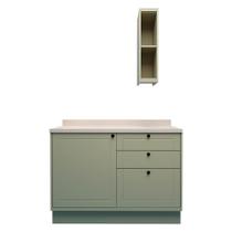 Conjunto para Banheiro Herval Viana, 3 Peças, Verde Hill e Cinza Argila, Com Tampo