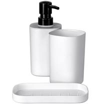 Conjunto para Banheiro Lavabo 3 Peças Dispenser Saboneteira Porta Escova de Bancada Ordene