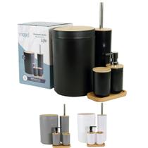 Conjunto para banheiro lavabo kit luxo em bamboo 5 pçs life Conjunto para banheiro lavabo kit luxo em bamboo 5 pçs life