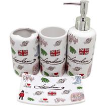 Conjunto Para Banheiro Lavabo London Em Cerâmica Com 4 Peças