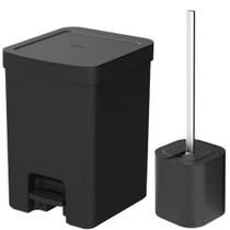 Conjunto para Banheiro Lixeira de Pedal 12L Trium e Escova Sanitária com Suporte Dual Branco OU