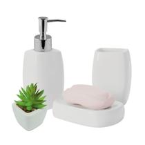 Conjunto Para Banheiro Porcelana Branca e Mini Vaso Suculenta 4 Peças - Tuut Conjunto Para Banheiro Porcelana Branca e Mini Vaso Suculenta 4 Peças - Tuut