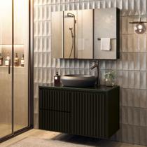 Conjunto Para Banheiro Ripado 80 Preto C/Cuba e Espelheira Conjunto Para Banheiro Ripado 80 Preto C/Cuba e Espelheira