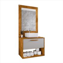 Conjunto para Banheiro Zenit Gabinete com Espelho 1 Gaveta e Cuba Naturalle com Off White - Ofertamo