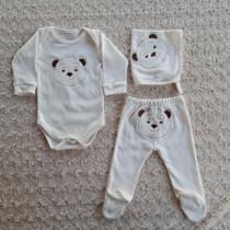 Conjunto para Bebê 3 Peças Body Manga Longa + Mijão Ursinho + Naninha Paninho de Boca Conjunto para Bebê 3 Peças Body Manga Longa + Mijão Ursinho + Naninha Paninho de Boca