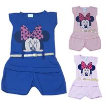 Conjunto Para Bebê Blusa + Short Com Cintinho Estampa da Minnie Várias Cores