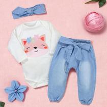 Conjunto para Bebê Body e Calça Jeans Bordado 3D Raposa