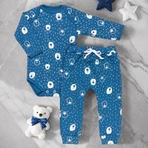 Conjunto para Bebê Body Longo e Calça Minimalista Urso Azul Escuro