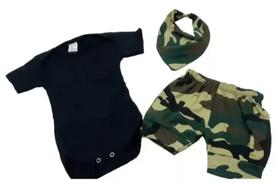 Conjunto para Bebê Body, Shorts e Bandana Camuflado Menino Conjunto para Bebê Body, Shorts e Bandana Camuflado Menino