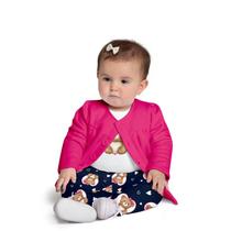 Conjunto para Bebê Menina Casaco Moletom Peluciado, Body e Legging Cotton Kyly